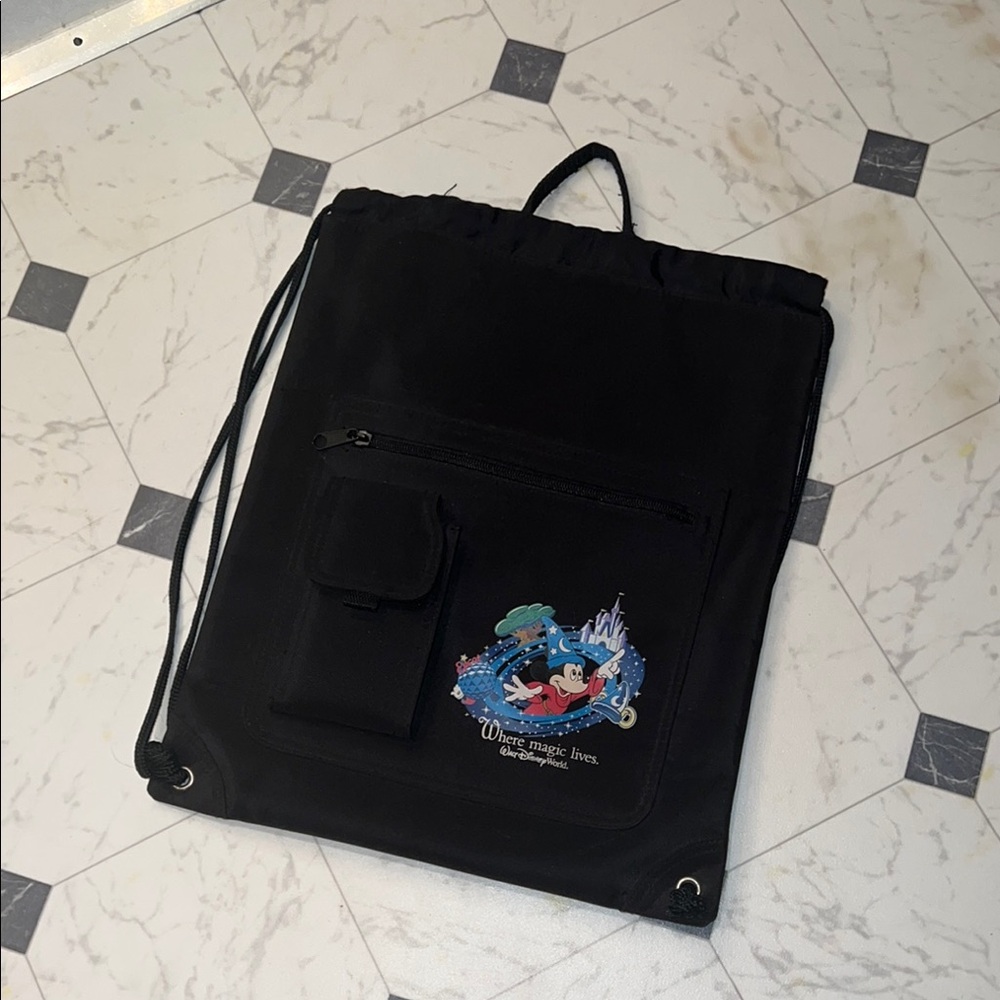 Disney Black Backpack With Drawstring Closure - image 1